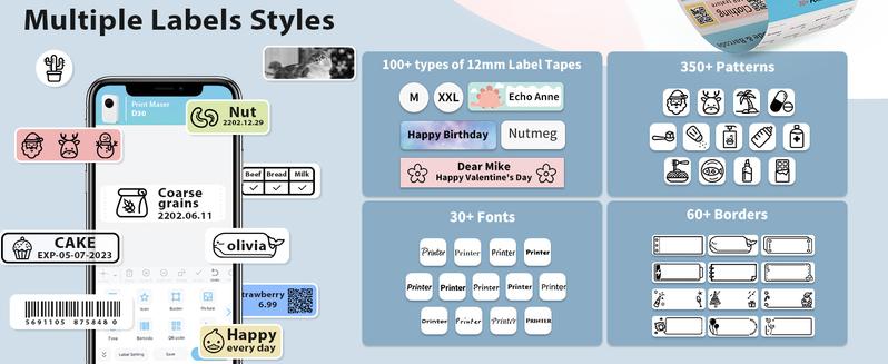 Phomemo Label Maker Machine, D30 Portable Handheld Bluetooth Label Printer with Tape, Multiple Templates Available for Smartphone Easy to Use for Office Home Organization USB Rechargeable