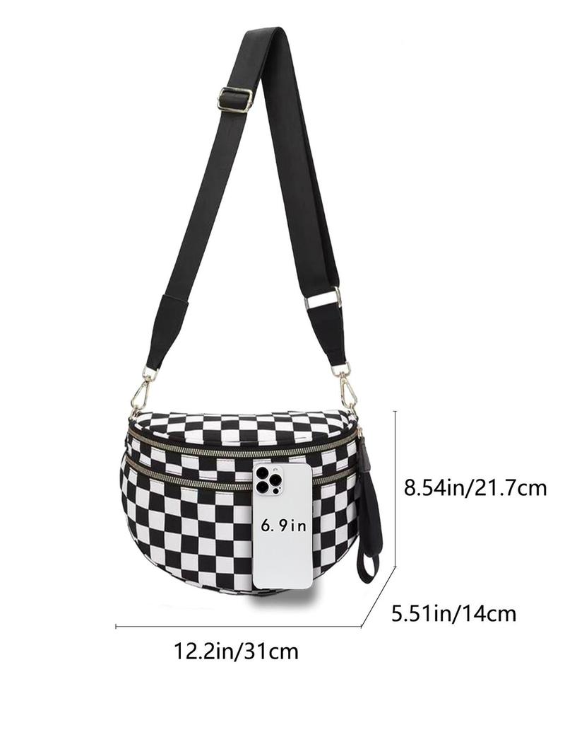 Valentine's Day Plaid Waist Pack, Checkered Fanny Pack, Multi-Layer Wide Shoulder Strap, Casual Fashion Commuter Crossbody Bag