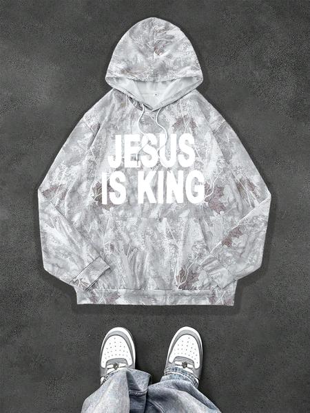 Unisex Jesus Is King Letter Print Hoodie, Fashion Loose-Fitting Long Sleeve Pullover, Fall & Winter Streetwear, Casual Daily Wear, Menswear