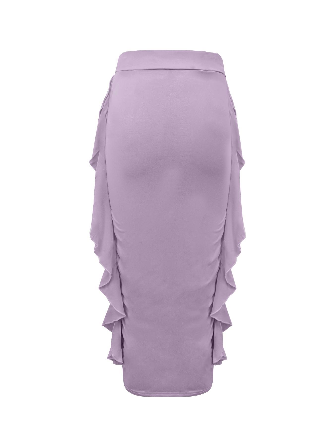 Women's Plain Ruched Ruffle Trim Bodycon Skirt, Casual Fashion High Waist Midi Skirt for Daily Outdoor Wear, Women's Bottoms for Spring & Fall