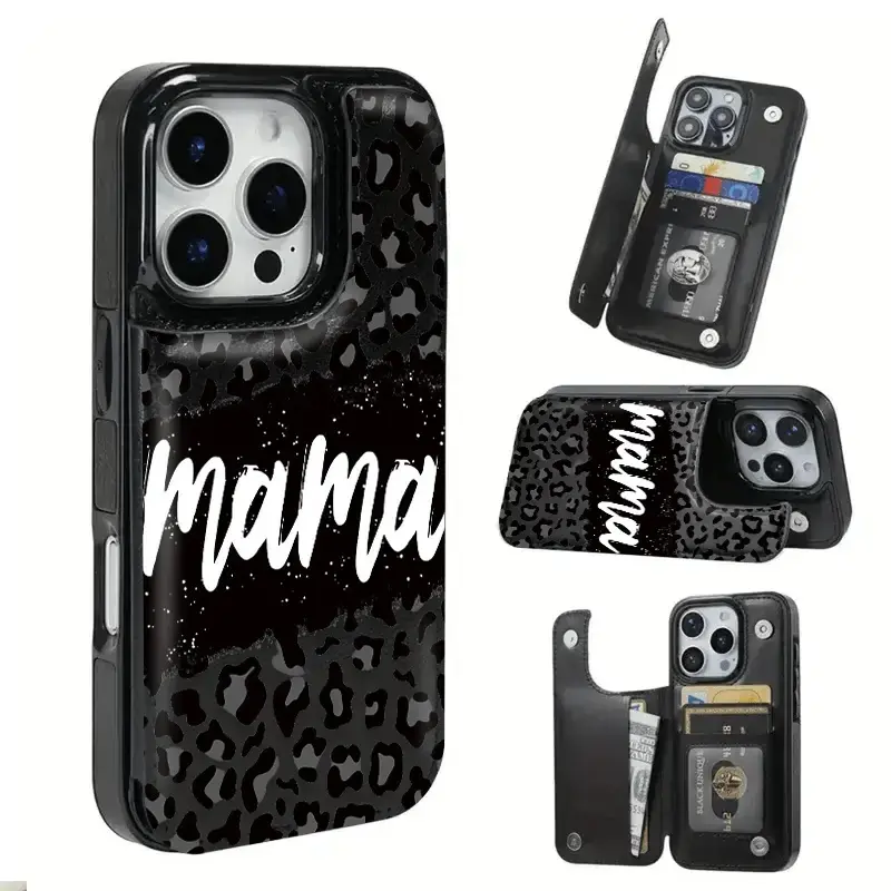 Leopard Print TPU Plastic Smartphone Casing - Christmas Themed Protective Cover with Card Slot for Bank/Transit Cards, Handheld Accessories Compatible with Phone XS 11 12 13 14 15 16 17 Air Pro Plus Max S22 S23 S24 S26 Devices