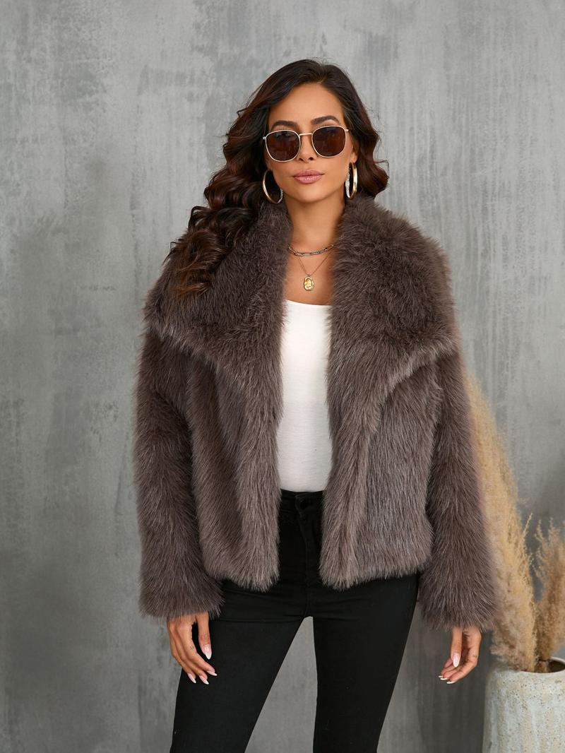 Women's Faux Fur Coat, Winter Street Style Casual Loose Short Large Collar High-End Fluffy Outerwear