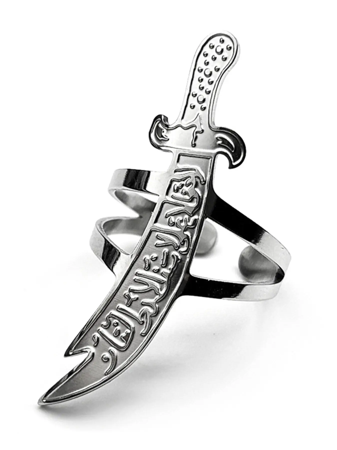 Arabic Ali Zulfiqar Sword Knife Rings for Women Men Stainless Steel Silver Color Muslim Islamic Resizable Finger Ring