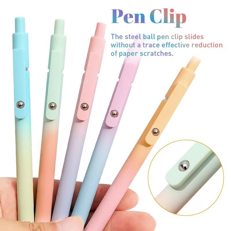 5pcs 0.7mm rainbow style simple press-type quick-drying pen set, suitable for students, nurses, souvenirs, exam practice writing pens. excellent gifts for Christmas and New Year.It is a simple round pen with gradient colors on the body.