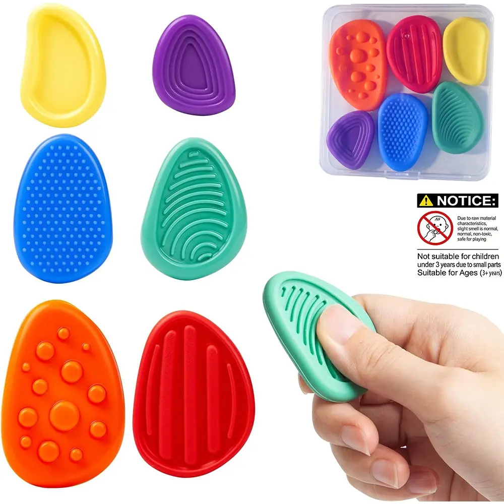 6PCS Worry Stones Textured Soft Silent Fidget Toys Worry Stone for Anxiety for Adults Portable Stress Relief Sensory Stones for Classroom