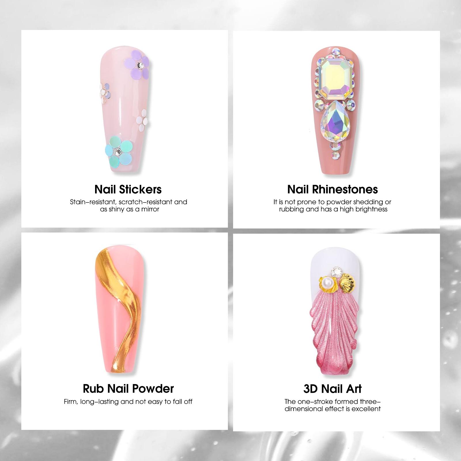 TRICOLOR FISH Nail Rhinestone Glue Gel with Brush Pen Set, 35G Top Coat Clear Nail Gem Glue Wipe-Off Super Strong Adhesive Nail Art Glue Gel for Nail Decorations 3D Stones Charms Flowers, Nail Lamp Neede