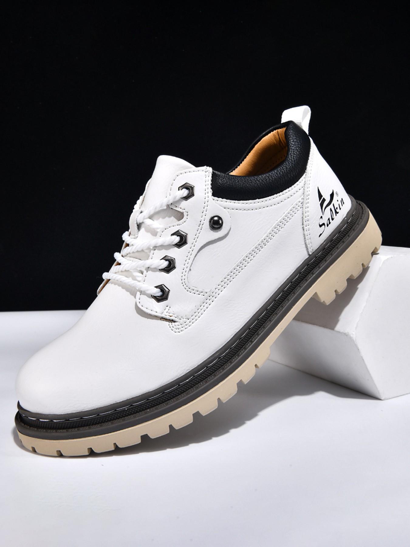 Men's Handmade Casual Boots, Fashionable Lace-Up Low-Top Boots, Suitable for All Seasons Outdoor Hiking and Daily Wear, Thick Sole Comfort