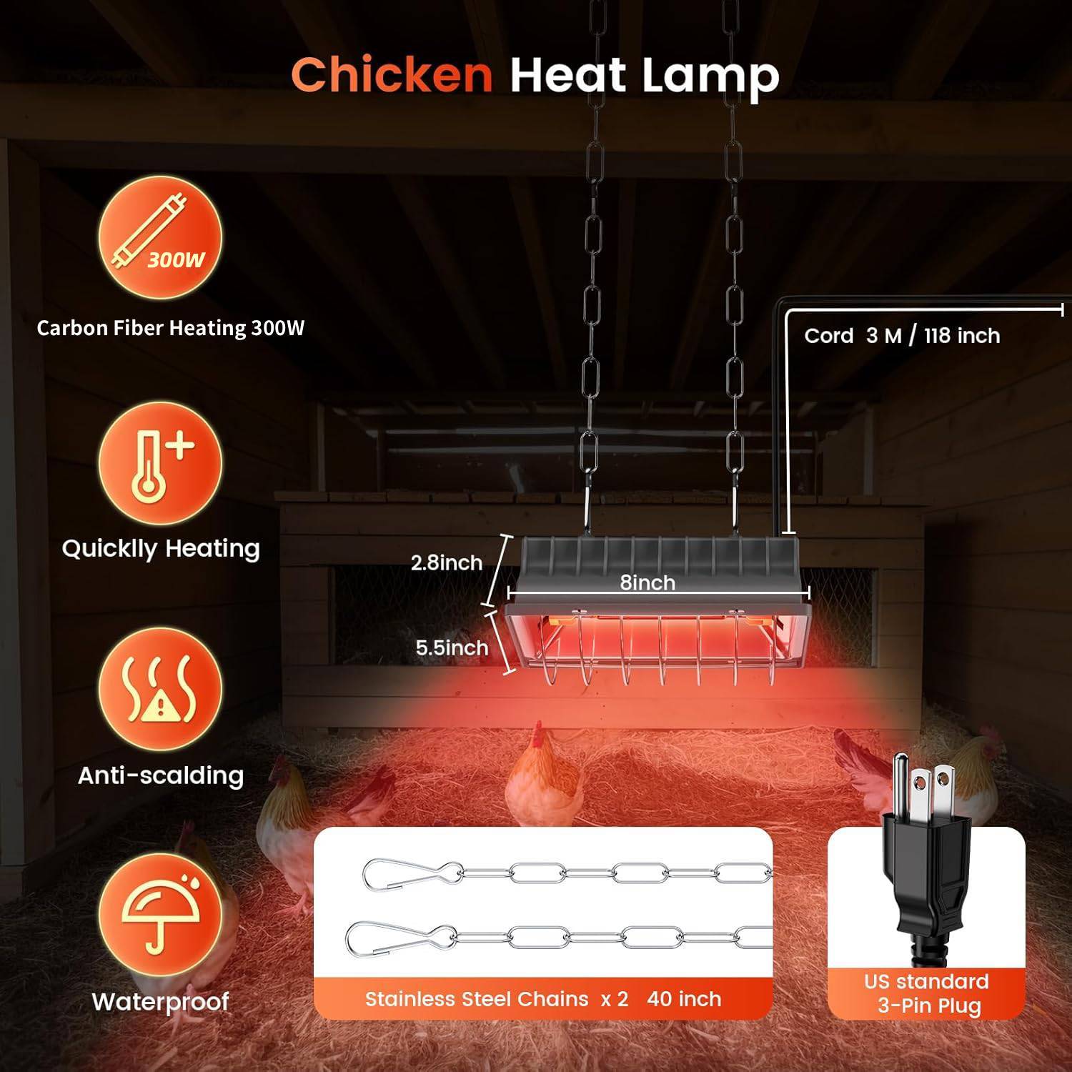 300W Chicken Coop Heater for 30 Chicks Or Ducks, 9.84ft Cord Brooder Heating Plate & Heat Lamp Chicken Coop House with Adjustable Temp & Hanging Height for Livestock Pet Supplies Outdoor 300W Chicken Coop Heater for 30 Chicks Or Ducks, 9.84ft Cord Brooder Heating Plate & Heat Lamp Chicken Coop House with Adjustable Temp & Hanging Height for Livestock Pet Supplies Outdoor