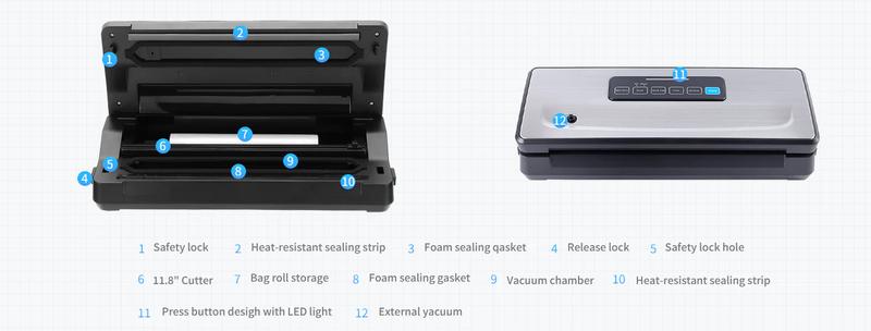 INKBIRD vacuum sealing machine, 1 multifunctional food vacuum sealing machine, suitable for storing meat, vegetables, kitchen utensils, INK-VS02