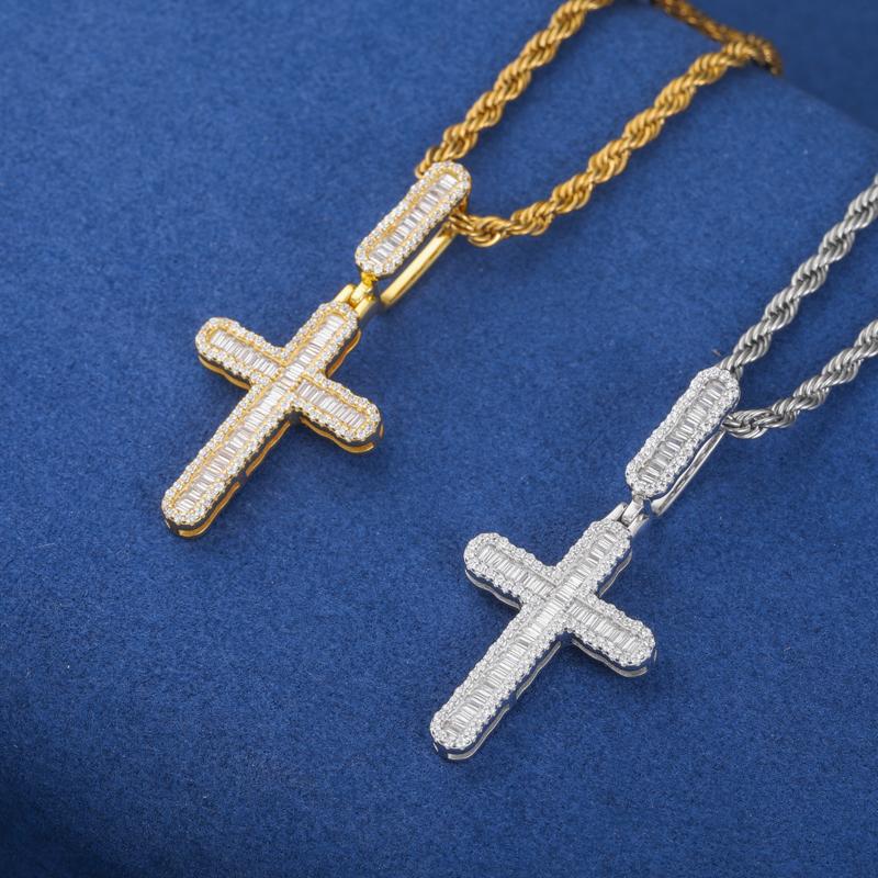 【#P557】UCCIYO 18K Gold-Plated Cross Pendant with Lab-Grown Moissanite S925 Sterling Silver Moissanite Pendant Necklace for Women Men Hip Hop Jewelry Gift