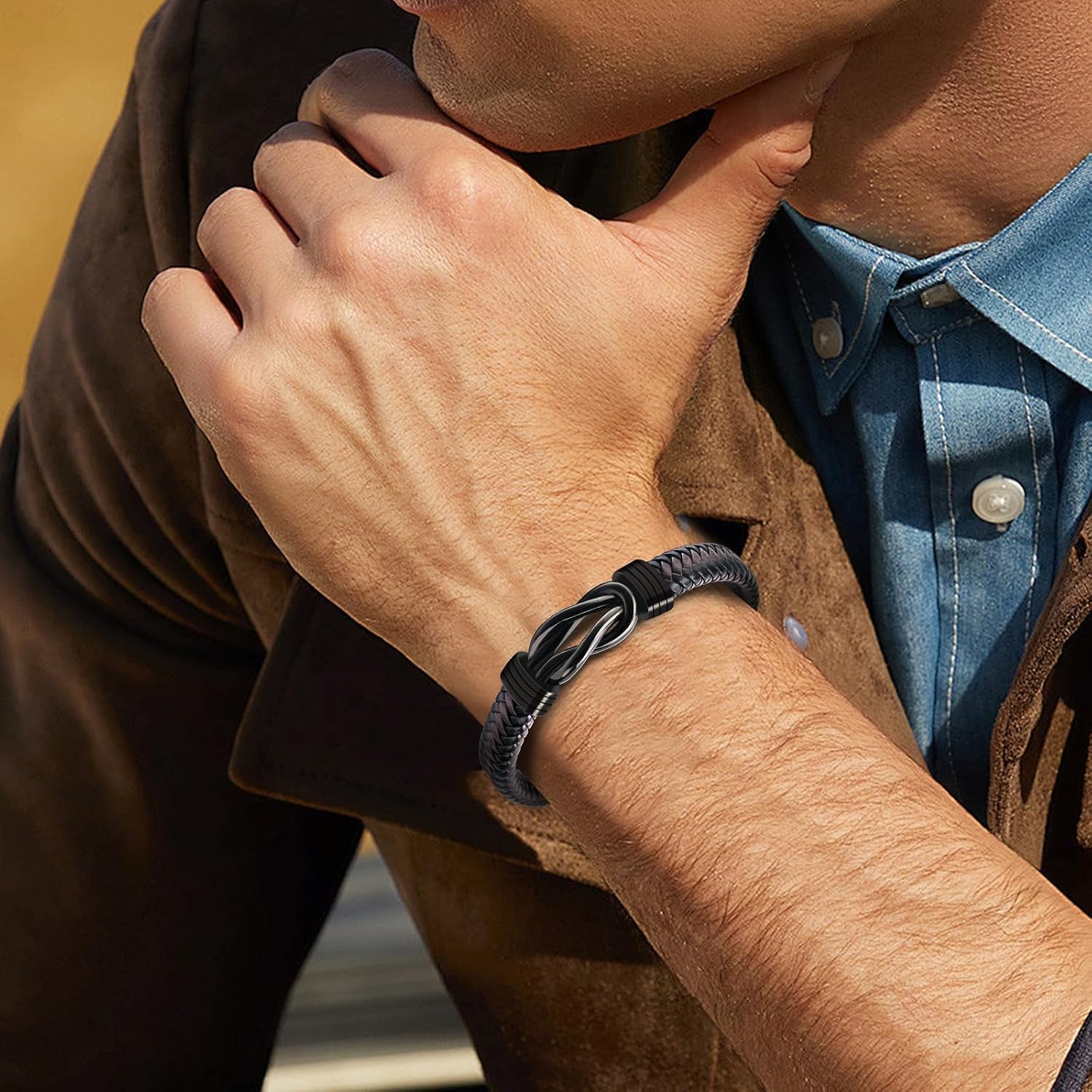 Leather Couples Bracelets Christmas Birthday Gifts for Men | Valentines Day Gifts for Him,Anniversary Romantic Gifts for Boyfriend Husband from Wife, Braided Leather