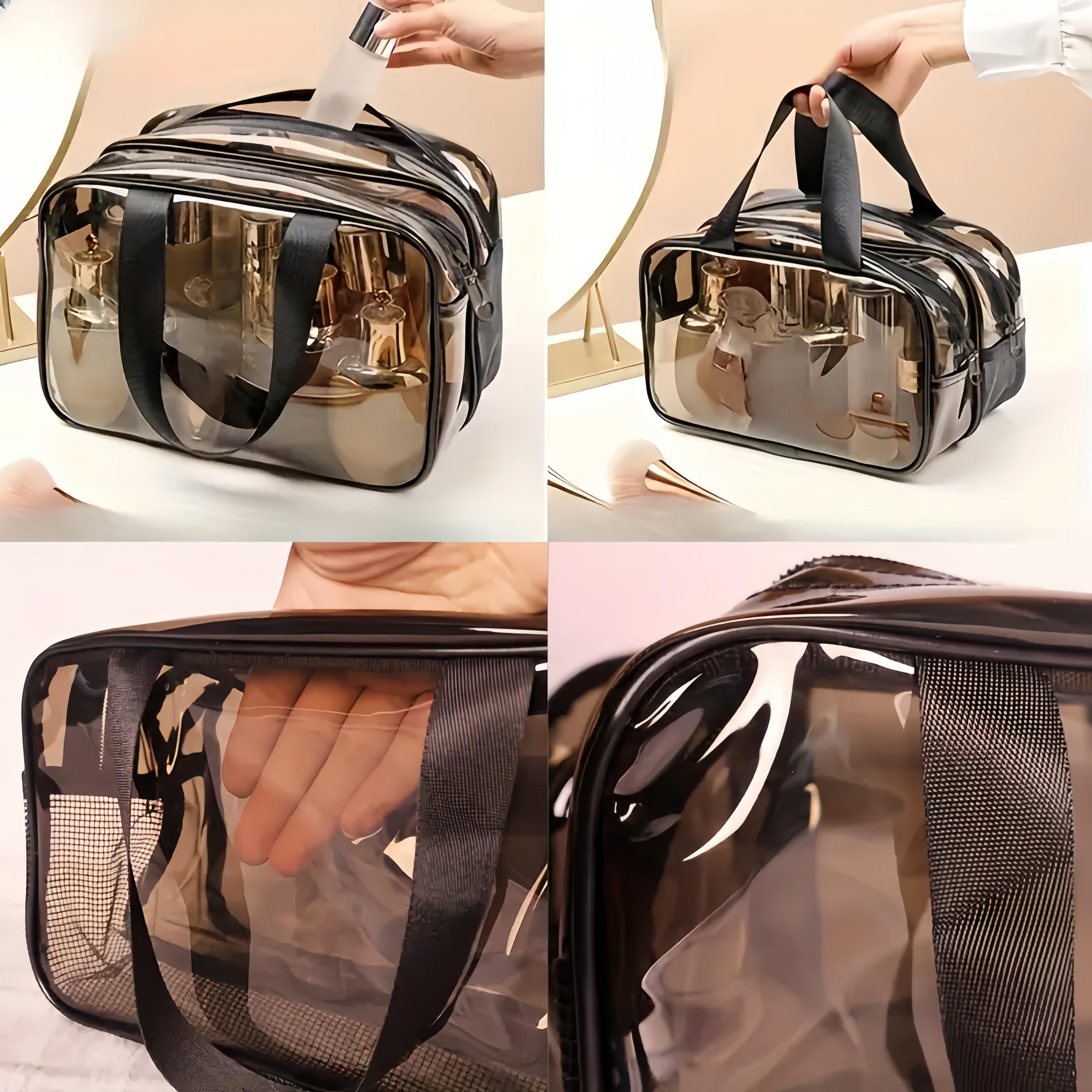 Clear Cosmetic Bag with Double Layer Dry Wet Separation, Large Capacity Transparent Toiletry Organizer for Travel, PVC Waterproof Makeup Case with Handles and Shoulder Strap, Portable Storage for Airport, Bath, Gym, Work, and Stadium Compliance