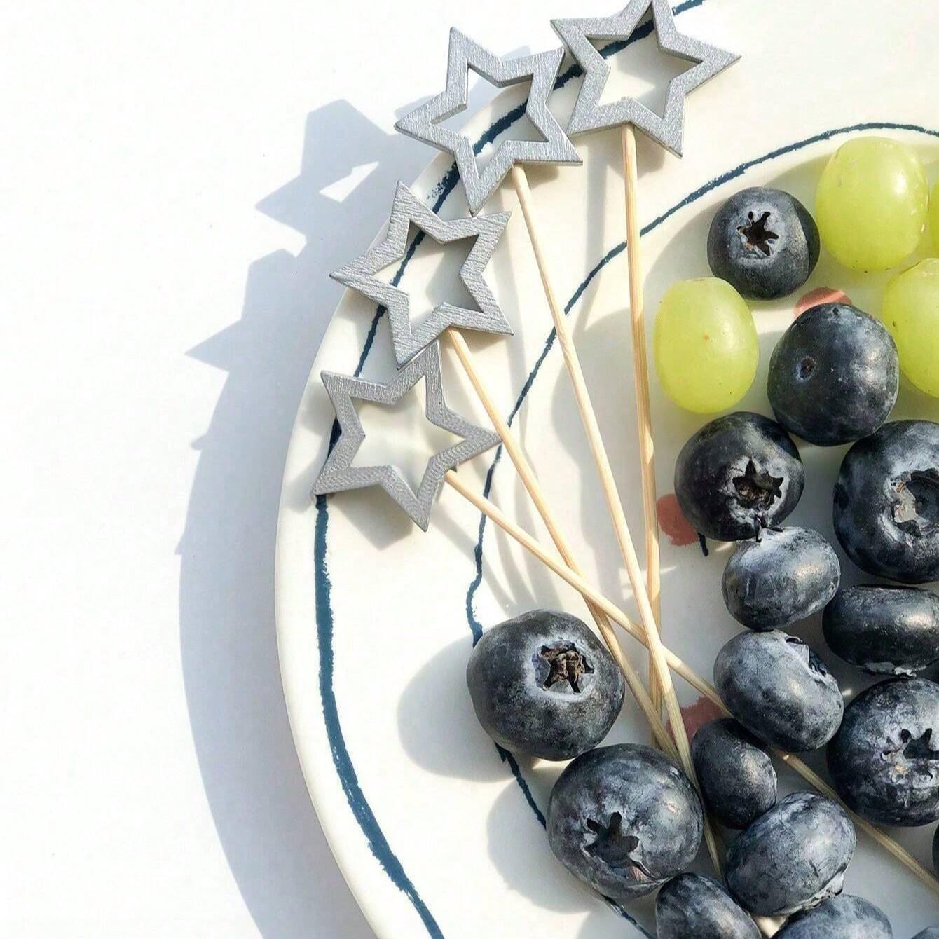 20/50pcs Star Bamboo Skewers, Fruit Decorative Sticks, Cake Decorating Tools, Holiday Party Supplies, Outdoor Camping Essentials