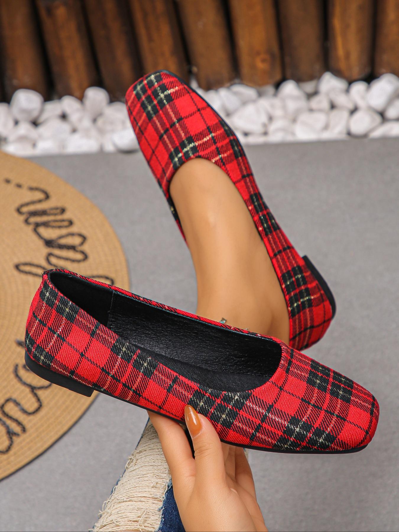 Women's Vintage Fashion Plaid Flat Shoes, Square Toe Casual Sneakers for Daily Wear, Perfect for Dresses and Pants, Halloween Choice