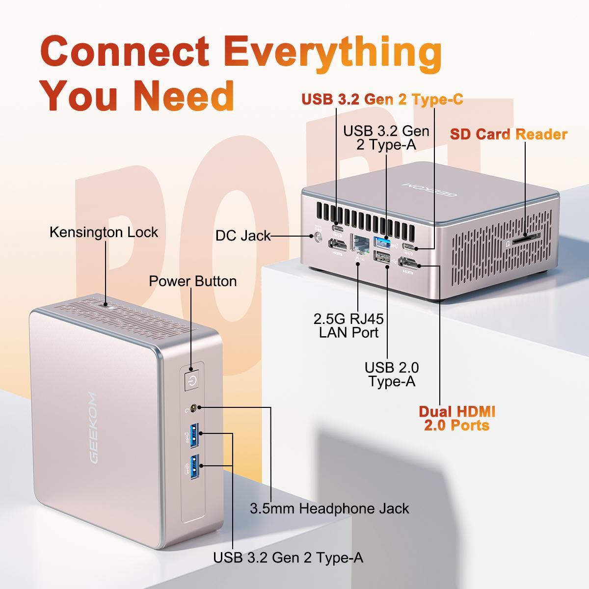 GEEKOM A5 Mini PC 2026 Ryzen 5 7430U, 16GB+512GB & 1TB, Windows 11 Pro, 4K Dual HDMI, WiFi 6, USB-C, Upgradeable HDD | Tiny Desktop for Study, Gaming, Office Student Computer chrismas gift