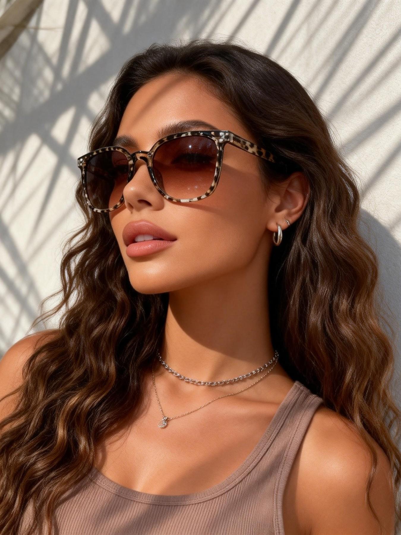 Square Casual Women's Sunglasses, Perfect for Driving, Shopping, Dating, and Daily Wear, Stylish and Comfortable Eyewear, Leopard Print Sunglasses
