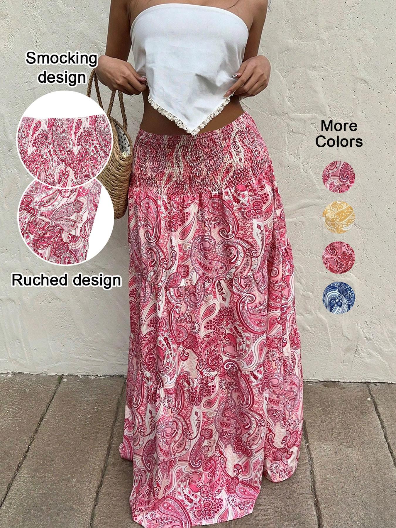 Women's Paisley Print Boho Maxi Dress, Fitted Waist Long Skirt, Comfortable All-Season Woven Fabric, Perfect for Vacation & Casual Wear, Casual Comfy Skirt