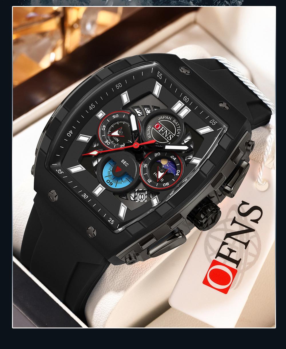 OFNS Quartz Watches for Men Luminous Analog Watch Waterproof Chronograph Calendar Silicone Strap Outdoor Sports Watch, Multifunctional Watch, for Party, Daily Decor & Gift with Box detail 3