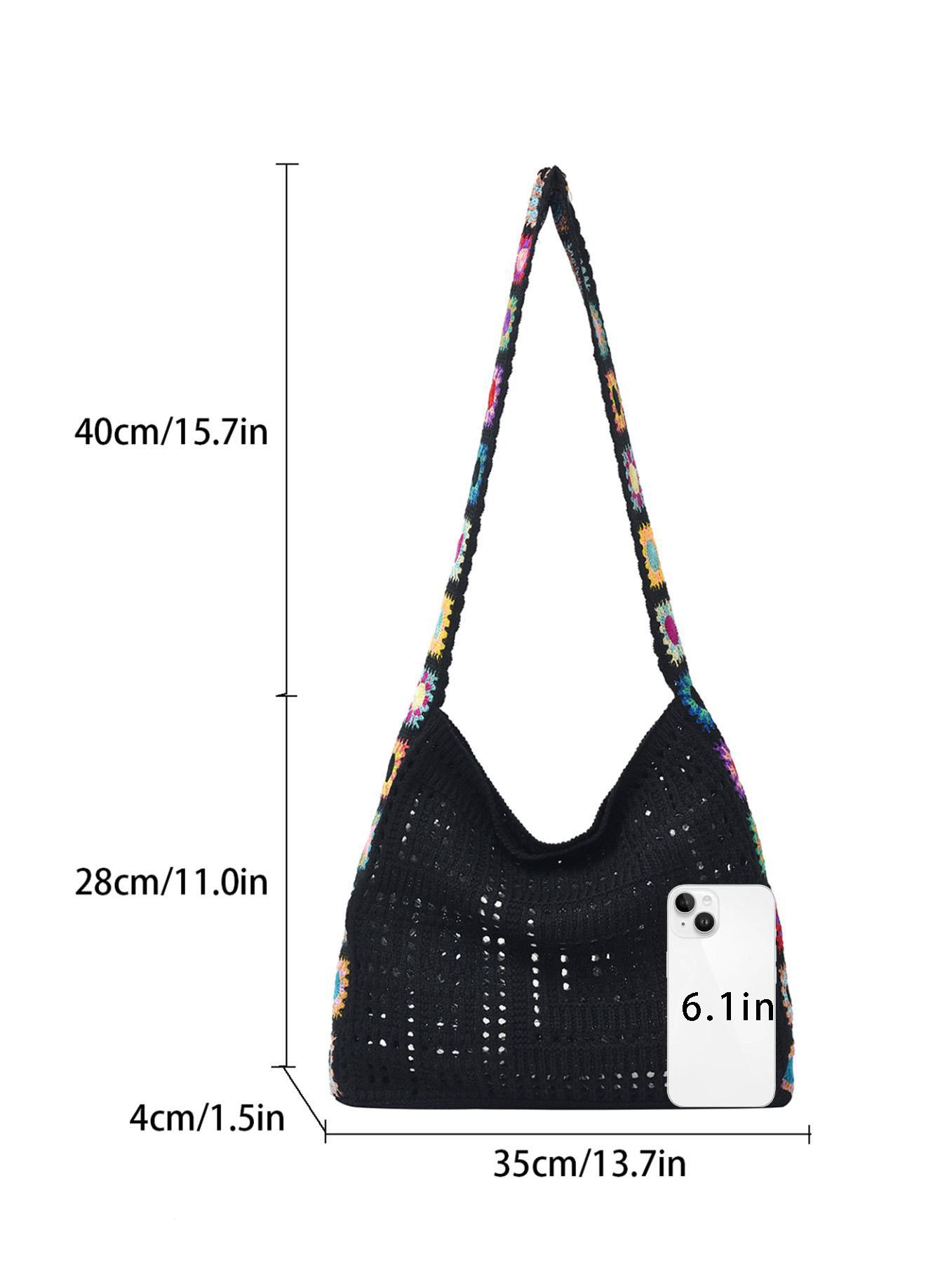 Women's Fashionable Floral Pattern Crochet Shoulder Bag, Boho Style Crossbody Tote Bag for Daily Used, Casual Trendy Versatile High-quality Daily Commuting Bag