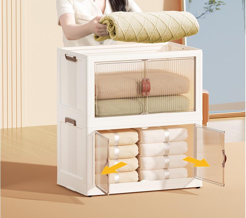 NLDD Stackable Storage Bins with Lid, Foldable Multifunctional Organizer, Folding Storage Box with Doors, Plastic Collapsible Storage Containers Open Front, Used in Living Room,Bedroom,Bathroom