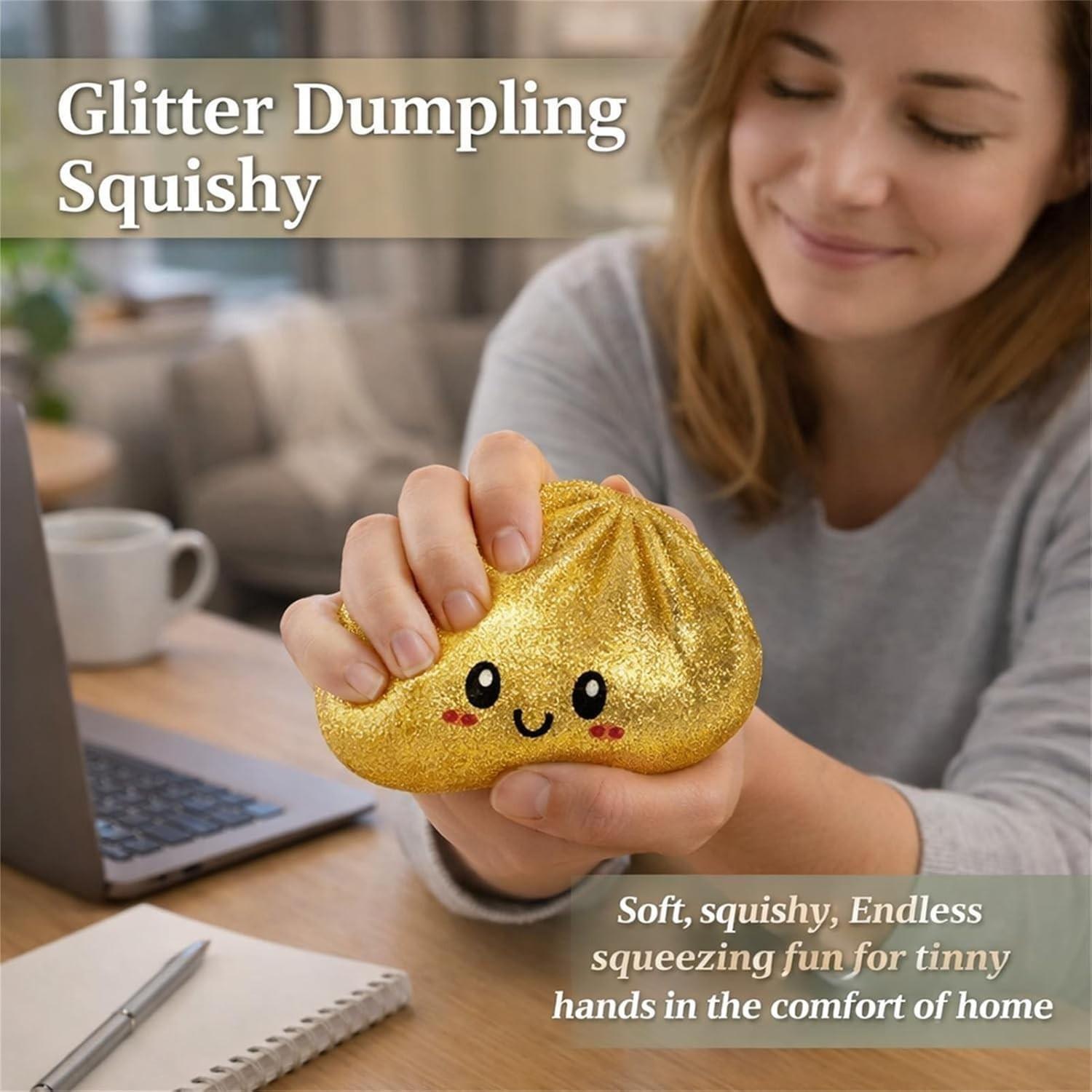 Glitter Dumpling Squishy with Box, Soft Sensory Squeeze Toy for Stress Relief, Mystery Glitter Dumplings, Decompression Dough
