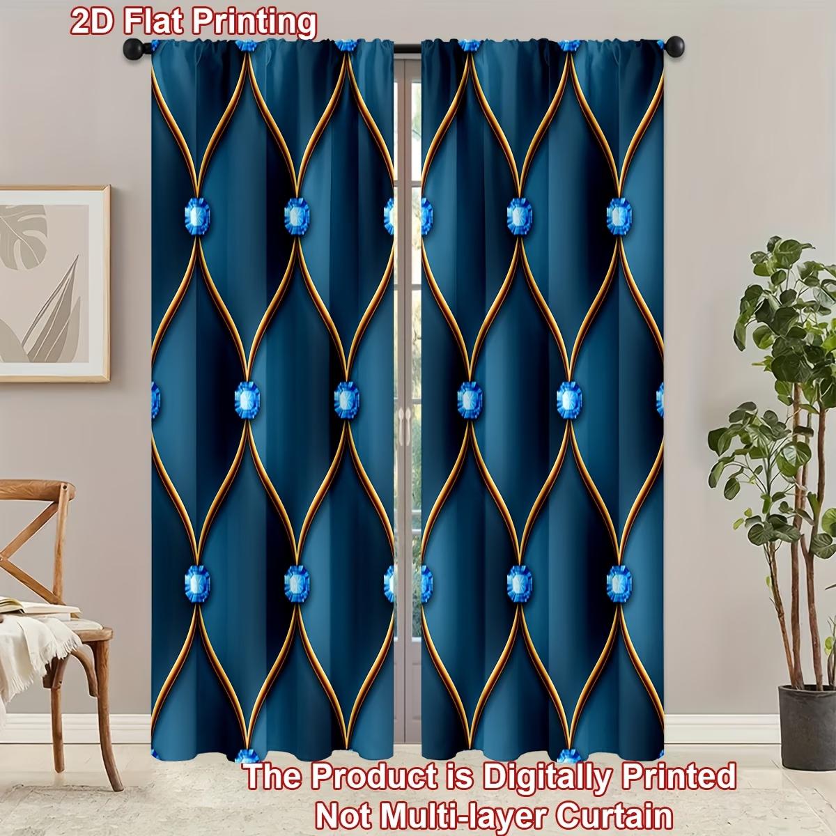 2 pieces / set of dark blue Nordic-style crystal-pattern curtains, 3D digital printed curtains, lightweight and ventilated, suitable for comfortable bedrooms, stylish offices, fashionable kitchens, cozy living rooms and peaceful study rooms