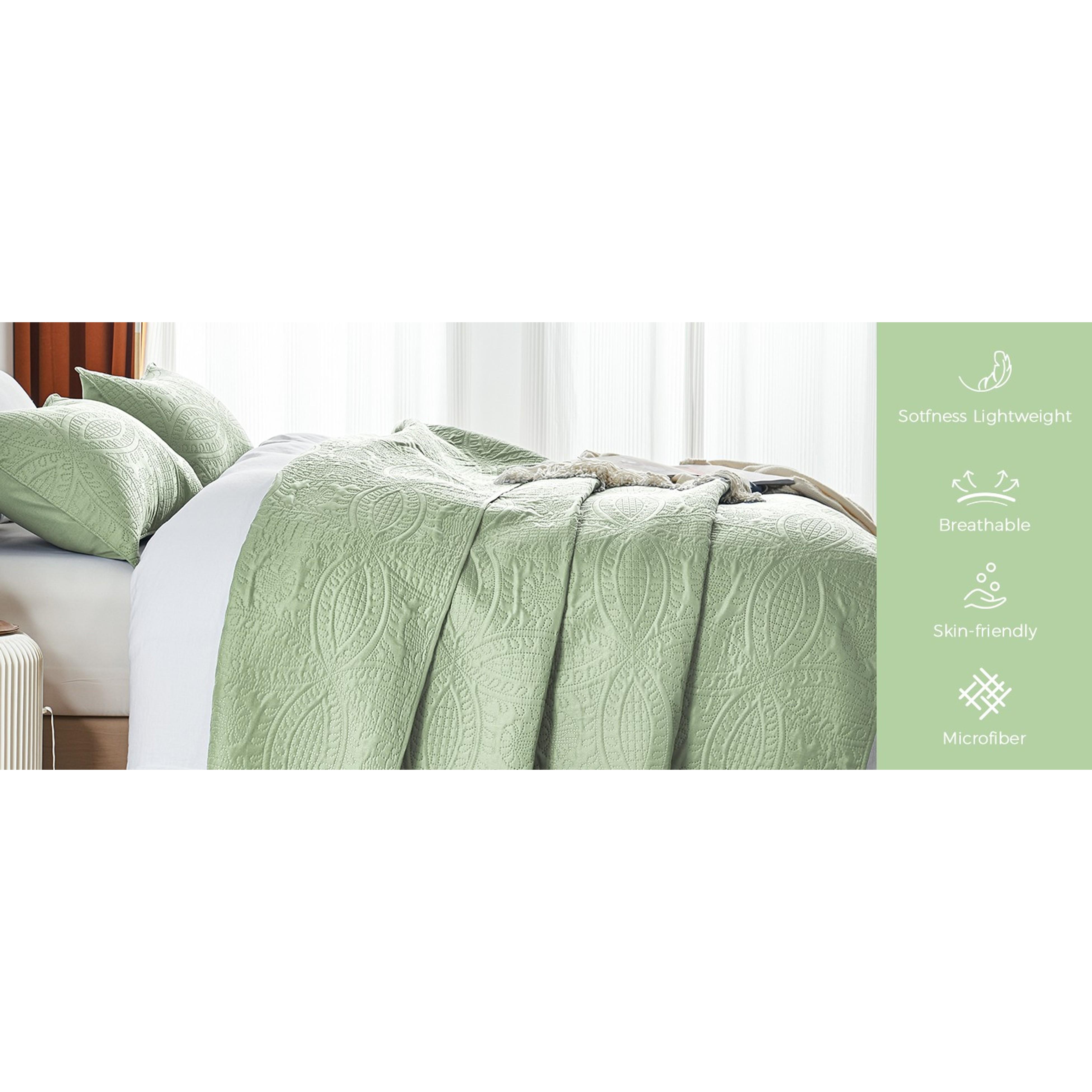 Quilts Queen Size,Sage Green Ultrasonic Full/Queen Quilt Set,Lightweight Soft Bedspread Coverlet,Modern Style Coin Pattern Bed Cover for All Seasons,3 Piece(1 Quilt,2 Pillow Shams)