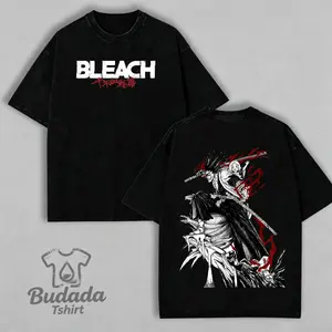 Men's Cotton Short-Sleeve Round Neck Soft T-Shirt - Bleach 1000 Year Blood War Zaraki Kenpachi Double-Sided Vintage Japanese Anime Graphic Top, Menswear Casual Father's Day Gift
