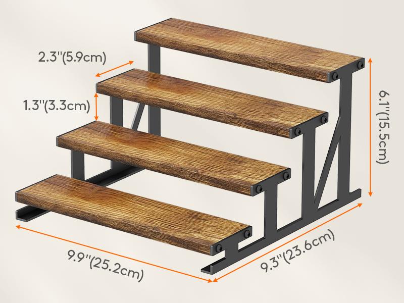 Brown Wooden Step-Tiered Multi-Purpose Storage Rack (9.9x9.3x6.1") - Men's Organizer, Cologne Stand Display, Perfume Display, Side Mount, Easy Installation for Bedroom, Kitchen Countertop (1 Pcs), Metal, Wood & Metal
