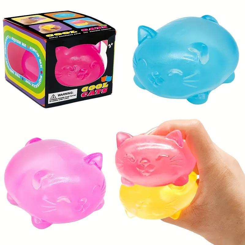 Cute Cat Stress Ball Set, Kids Party Gift Pack, Slow Bounce Tpr Plastic Toy, Perfect Classroom Reward, Birthday & Holiday Gift