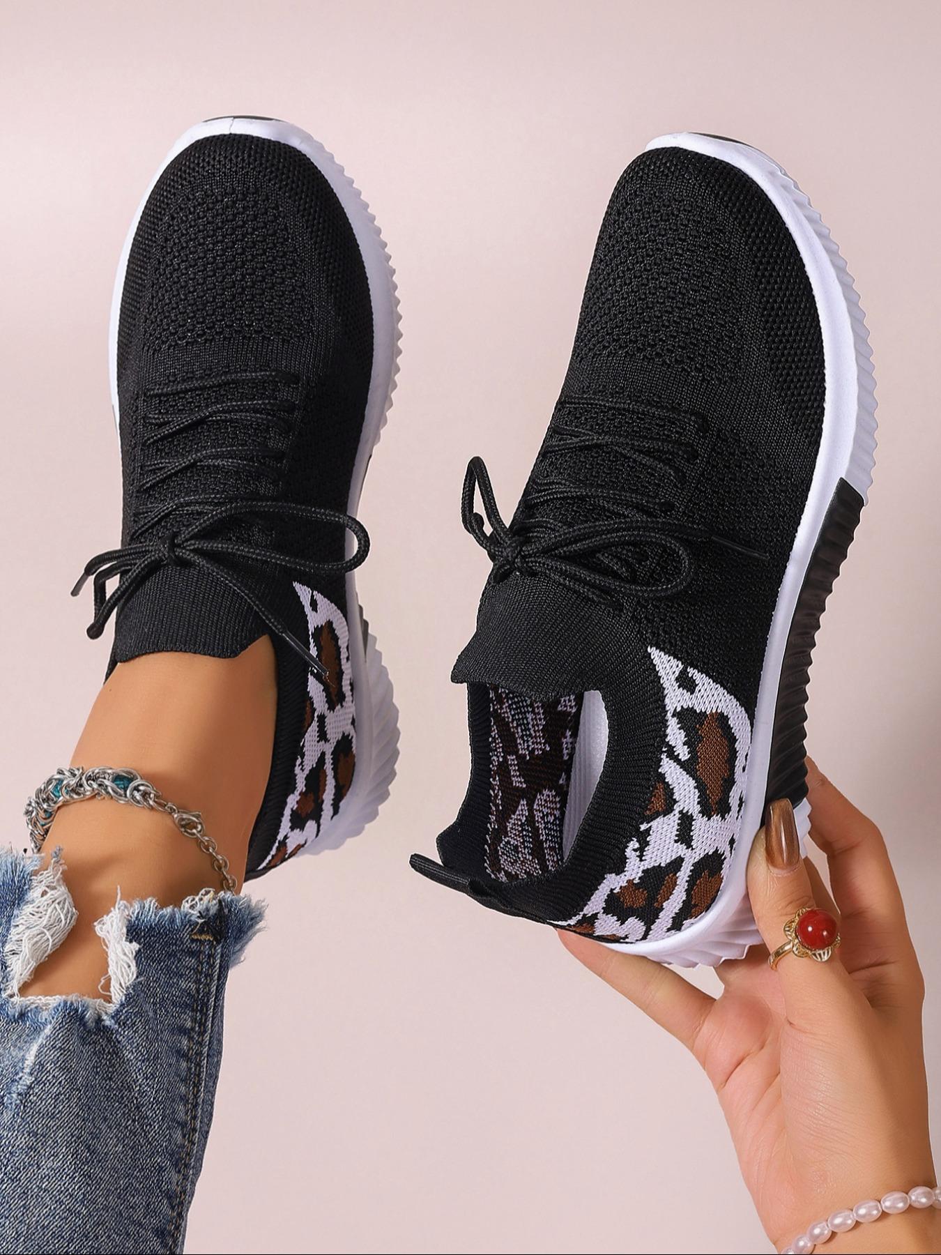 Women's Fashion Leopard Print Lace Up Low Top Sneakers, Casual Comfortable Breathable Sports Running Shoes, All-match Basic Shoes for Daily Wear