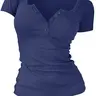 Women's Solid Color Buttons Front Tee Top, Casual Women's Short-Sleeve T-shirt Fit for Summer, Ladies Basic Clothes for Daily Wear, Minimalist T-shirt for Women Piece, Casual Everyday Tee, Button Tops