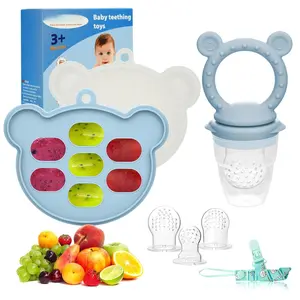 Baby Breastmilk Popsicle Molds & Fruit Feeder (2 Pack), Baby Food Freezer Tray Storage Containers, Silicone Teething Pacifier Feeder and Teether  Babies - Sky Blue