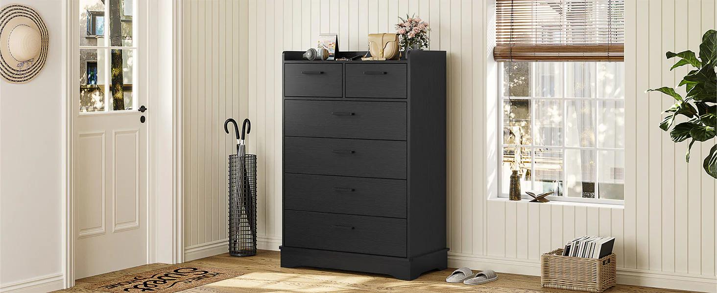 Sikaic 6 Drawers Dresser Wooden Vertical Large Capacity Storage Chest Luxury Bedroom Furniture Apothecary Cabinet Modern Cupboard Organization Organizer Interior