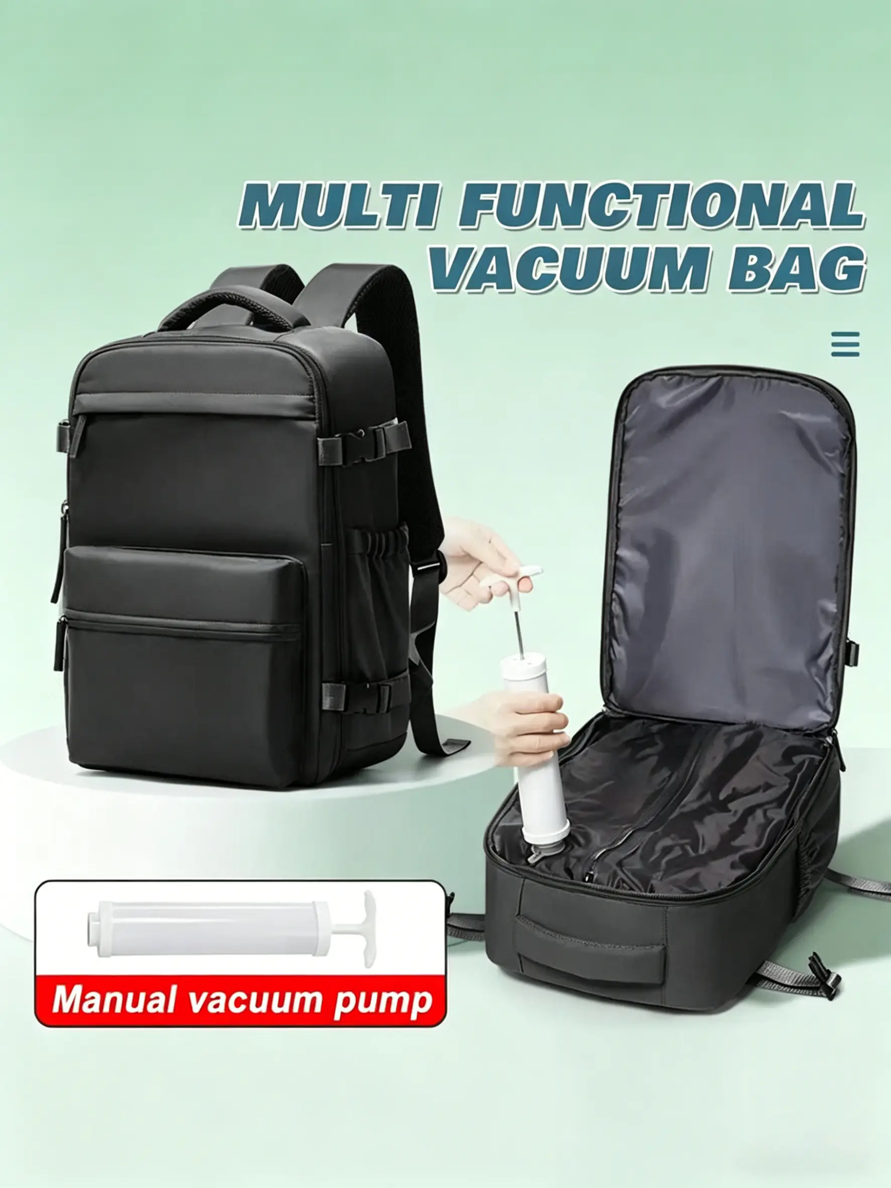 Commuting Vacuum Compressed Travel Work Backpack, Vacuum Compression Backpacks, Ryanair Boarding Ready, Large Capacity, Business Laptop, Women's Backpack with Air Pump