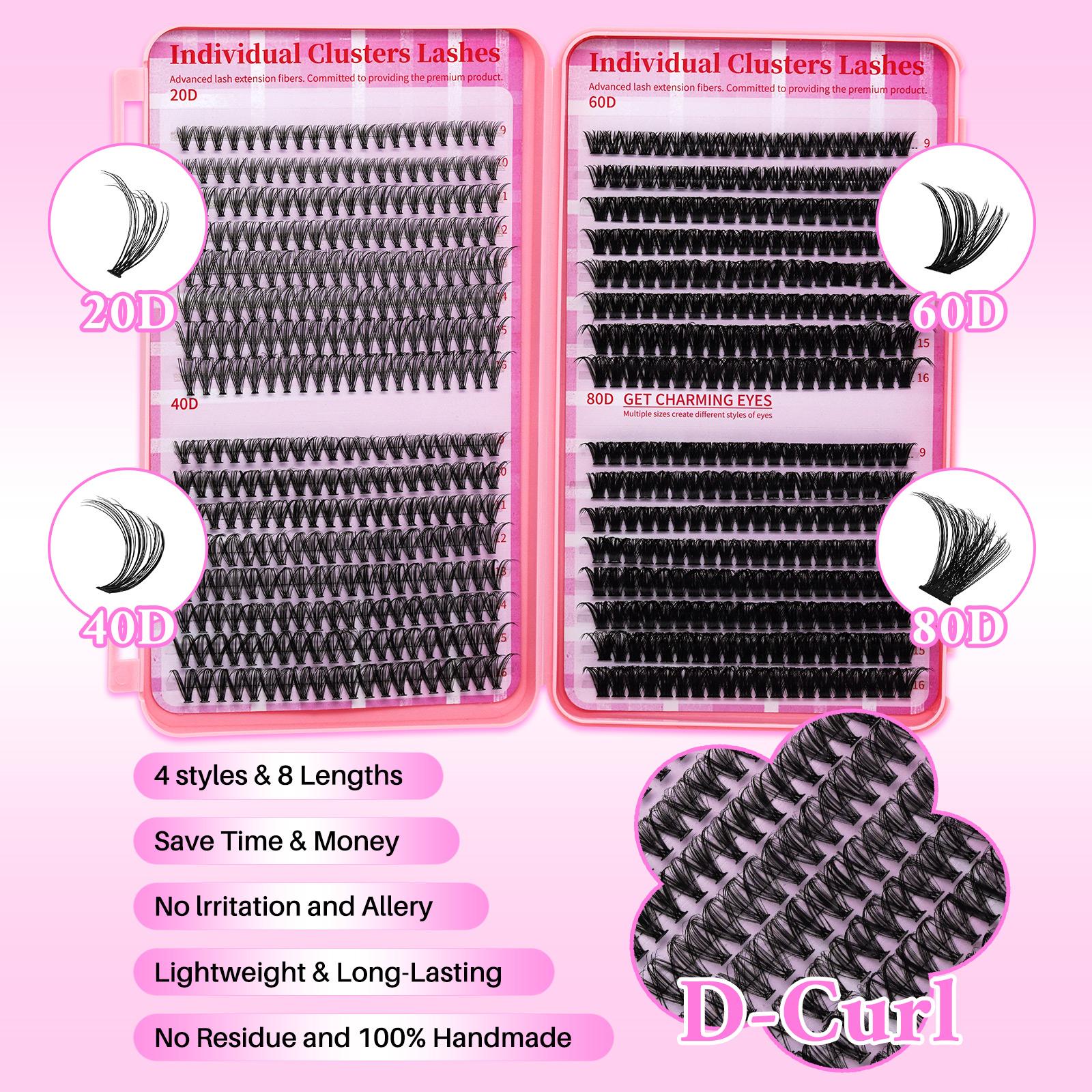 640PCS 20D40D60D80D Individual False Cluster Book Kit High Capacity Individual Lashes 9-16mm Mixed D Curl Natural Look Wispy Soft And Comfortable False Eyelashes Long-Lasting Individual Lashes Kit With Lash Bond&Seal And Tweezers And Lash Brush