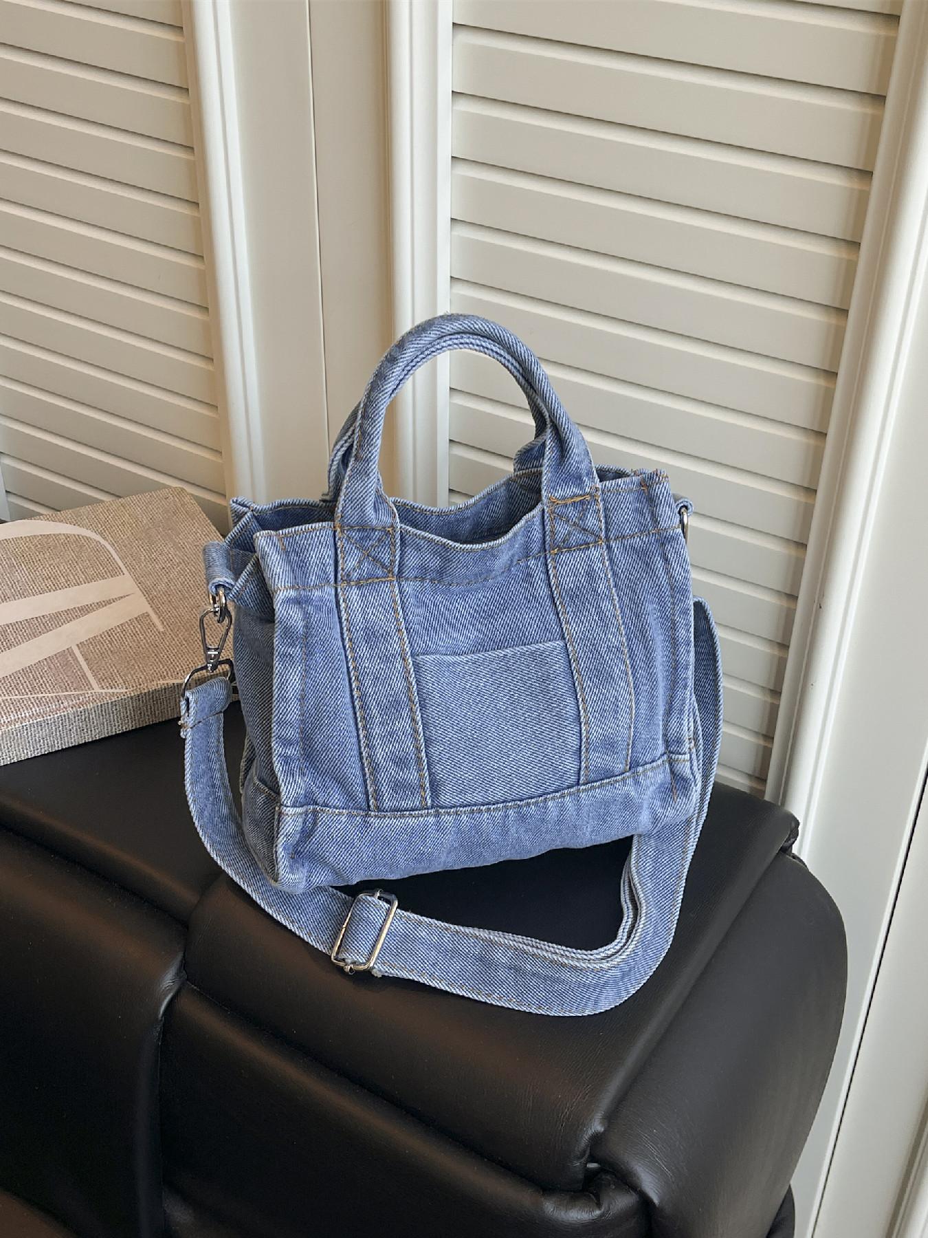 Women's lightweight vintage denim mini handbag, detachable and adjustable wide shoulder strap, small handheld denim wallet, casual daily crossbody bag suitable for daily commuting to work