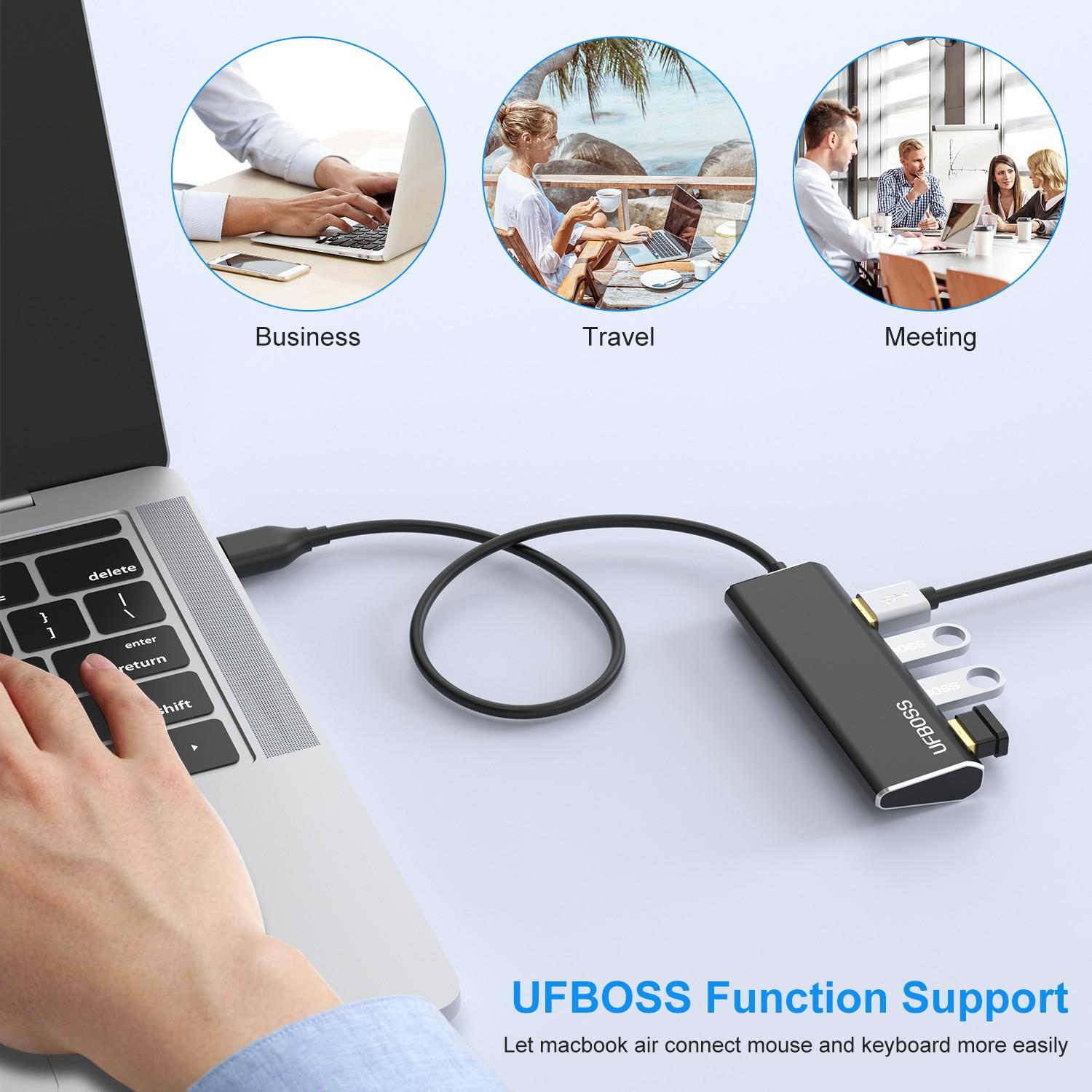 4-Port USB 3.0 HUB 5gbps, Ultra-Thin Aluminum Expansion, Compatible with Macbook Pro/air/chromebook, Supports Windows/MAC/unix Systems