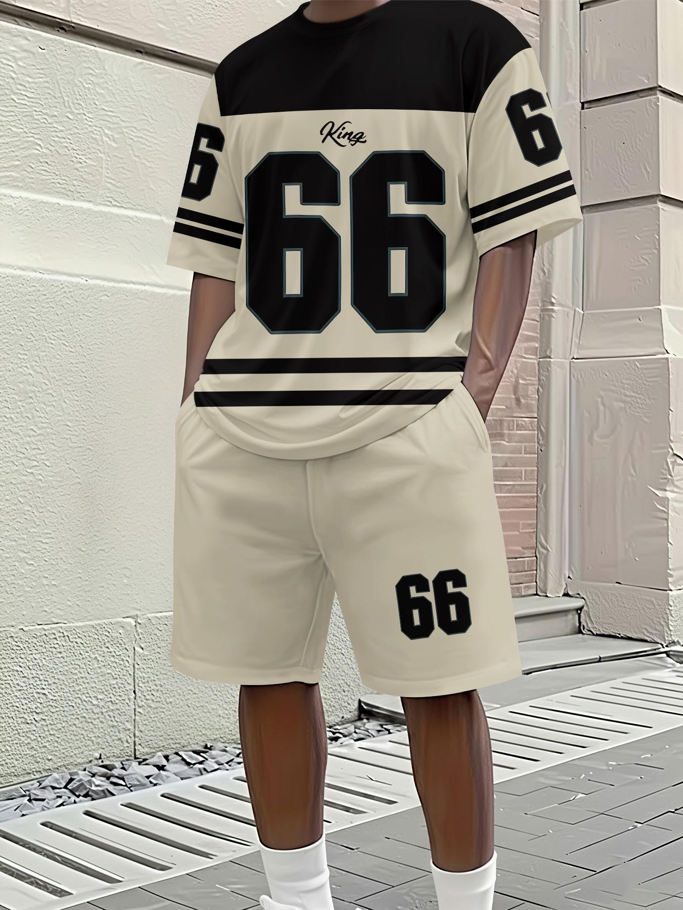 Style No. 66 King American Retro 3D Digital Print Two-Piece Set, 2Pcs, Trendy Fashion Set, Trendy Retro Casual Two-Piece Set, Vacation Style Trendy Outfit, Breathable Sports Casual Style, Perfect Holiday Gift for Men