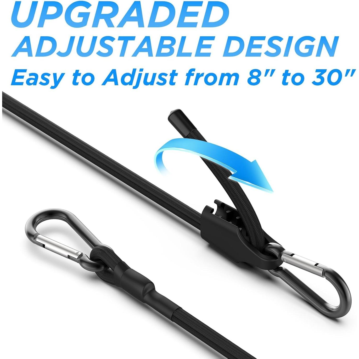 24 Inch Adjustable Bungee Cords with Carabiner Hooks, 4 Pack Heavy Duty Outdoor Super Elastic Bungee Straps Easily Adjust from 8" to 30" for Cargo, , Luggage, Carts, 24 Inch Adjustable Bungee Cords with Carabiner Hooks, 4 Pack Heavy Duty Outdoor Super Elastic Bungee Straps Easily Adjust from 8" to 30" for Cargo, , Luggage, Carts,