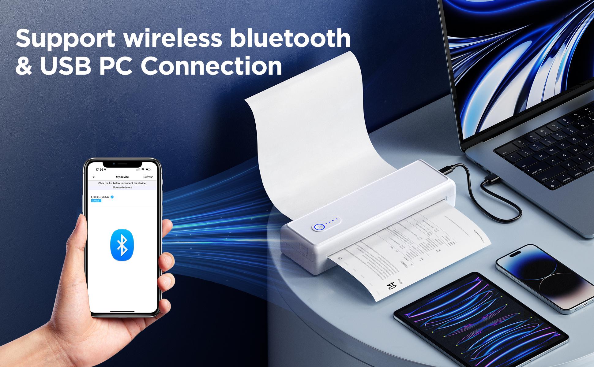 A4 Thermal Printer Bluetooth Compatible with IOS Android-Support 8.5X11 US Letter A4 Paper 2"3"4“-Inkless Printers for Home Use Office Car