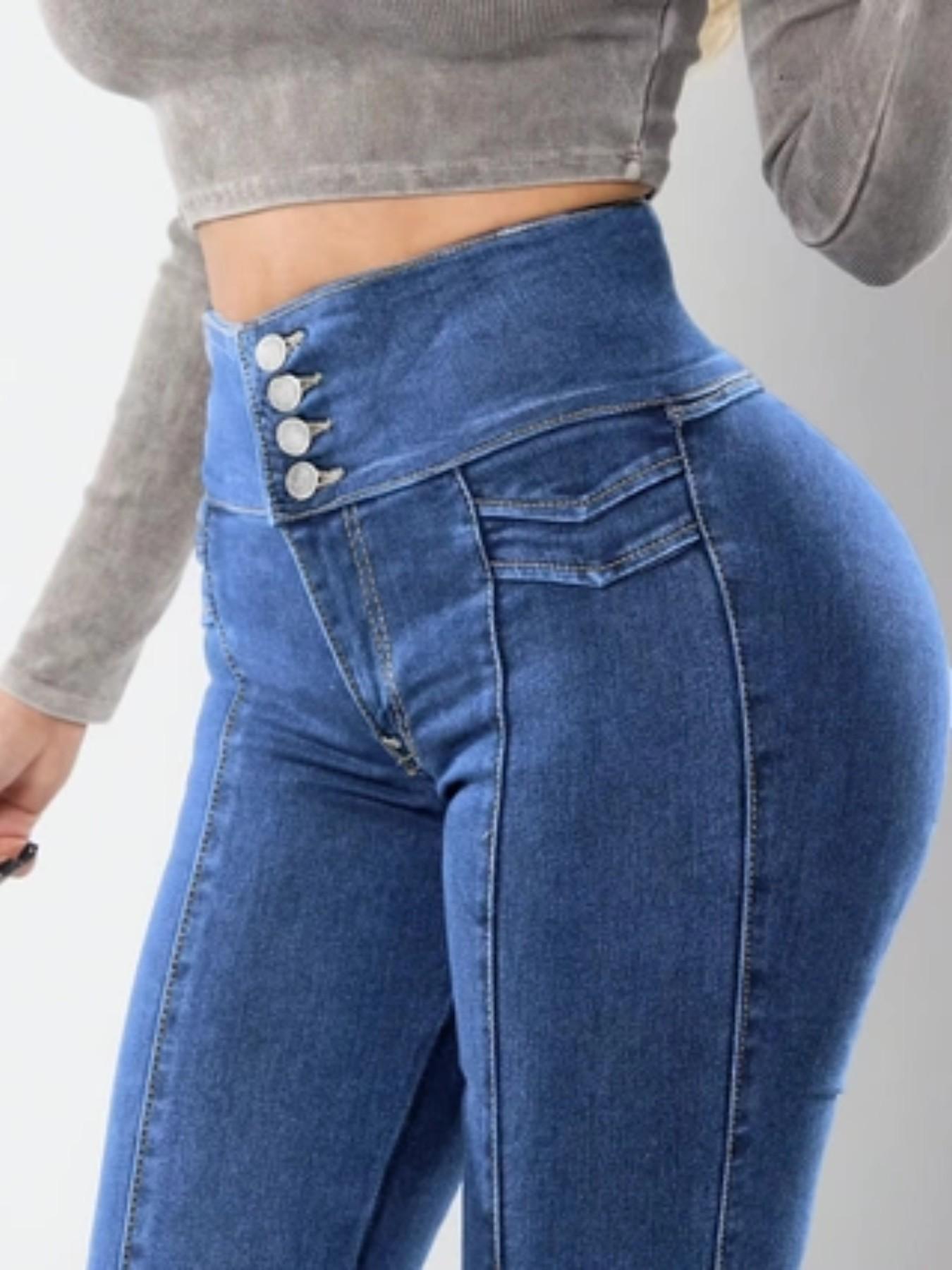 Vintage Casual Daily Women's High Elasticity Butt-Lifting Jeans, Comfortable Skinny Fit Denim Jeans for Everyday Wear Pants Elastic Fitted Jeans