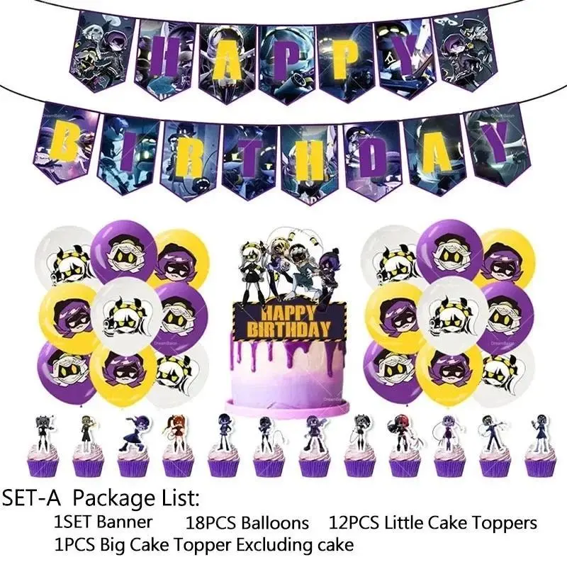 Murder&Drones Theme Background Cartoon Happy Birthday Party Decoration Flag Set Balloon Cake Topper Supplies Baby Gift Stickers