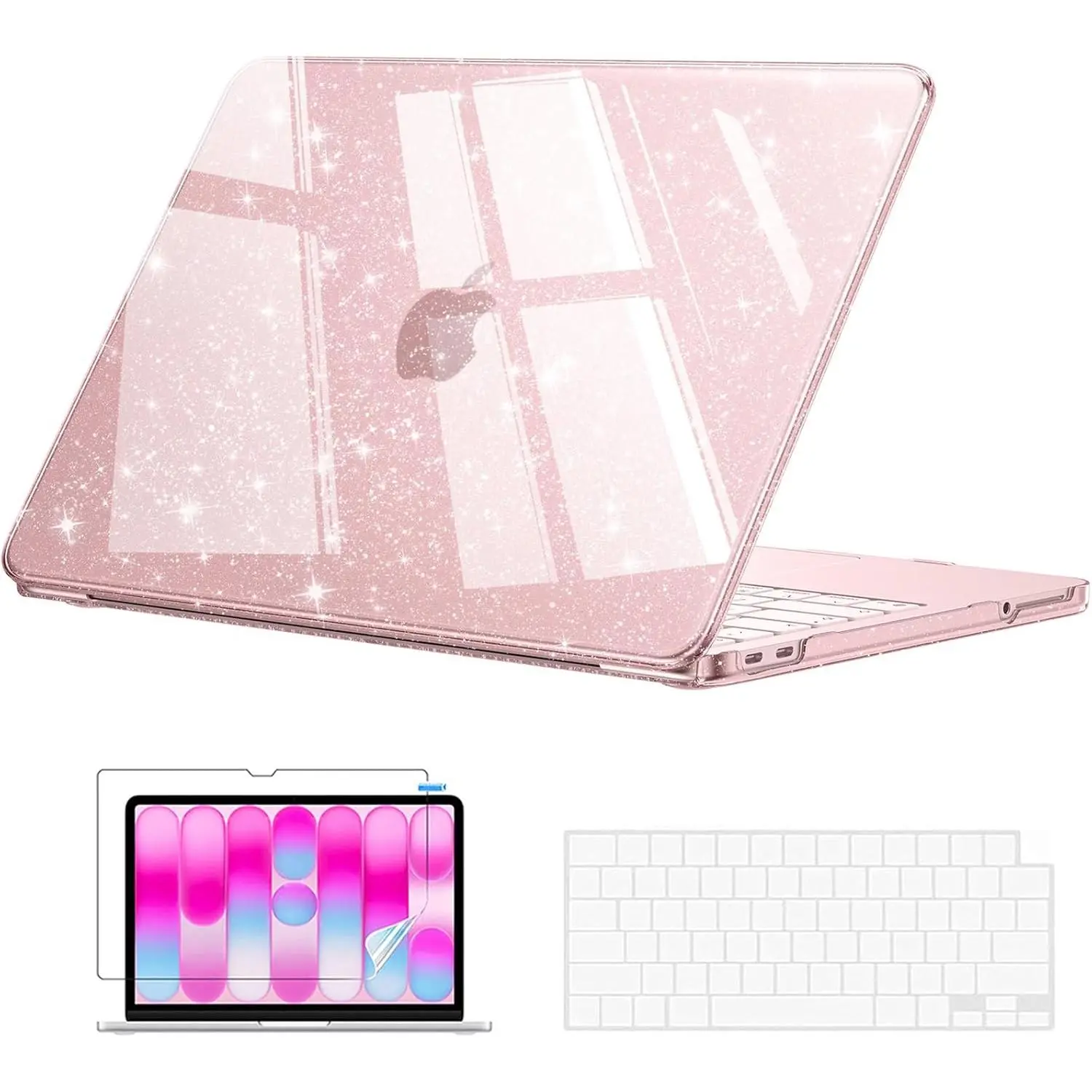AveLife for Book Case 13 inch 2026, 100% Match Color, Sparkly Blush | Lightweight, Protective Hard Shell & Keyboard Cover & Screen Film, Cute Glitter Pink for Girl, Model A3404 Ultra-Thin Laptop Camera Slider Cover frame laptop heaven mayhem tablet sleeve