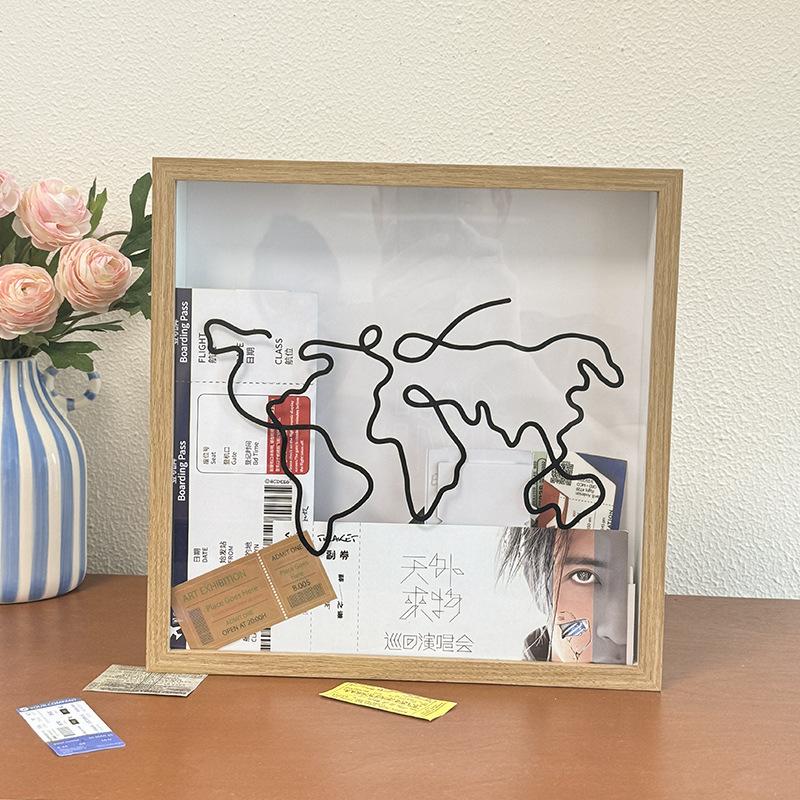 Ticket Storage Box Postcard Souvenir Money Box Map Frame Coin Bank Ticket Holder Display Case Collectible Ornament Small Size 20cm X Cm Large Size 30cm X 30cm