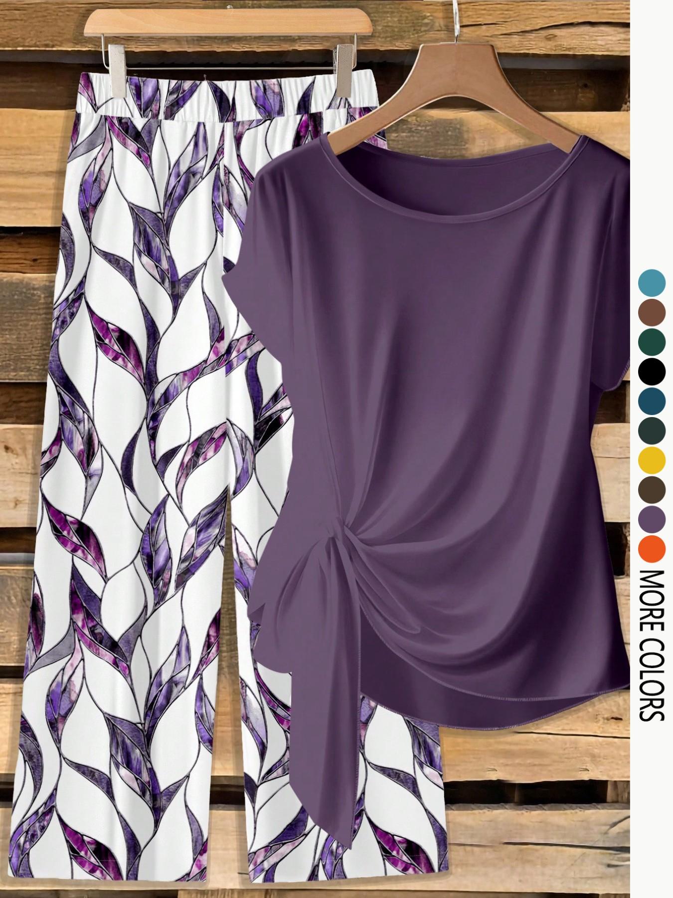 Women's Casual Printed Necktie Shirt and Loose Straight Pants Set, Perfect for Spring and Summer, Comfortable Two-Piece Women's Casual Printed Necktie Shirt and Loose Straight Pants Set, Perfect for Spring and Summer, Comfortable Two-Piece