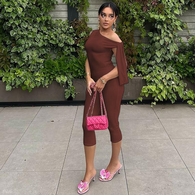 Solid Slanted Neck Lacing Design Sleeveless Top & High Waist Cropped Pants Two-Piece Set Women 2025 Summer New Casual Sexy with Ribbon Elegant Party Club Clothing Outfits