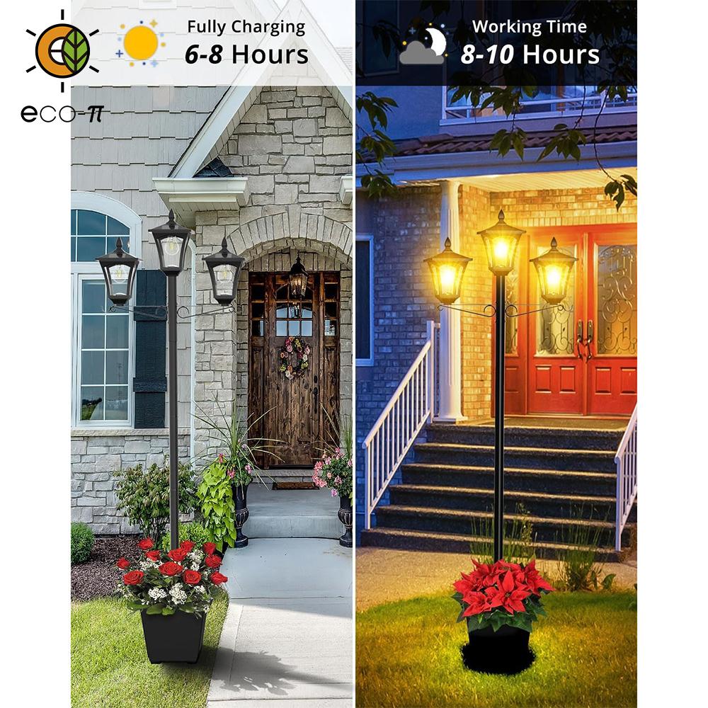 Hoodink 3-Head Solar Outdoor Post Light Waterproof with Clear Glass & Metal for Garden Fence Backyard Patio Lighting 200 Lumens IP65 Weather-Resistant