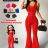 Women's Seamless Fashion Hollow Out Zipper Backless Sporty Micro Flare Sporty Chic Jumpsuit, High Elastic Waist Workout Long Pants, Fitness Activewear Workout Jumpsuits