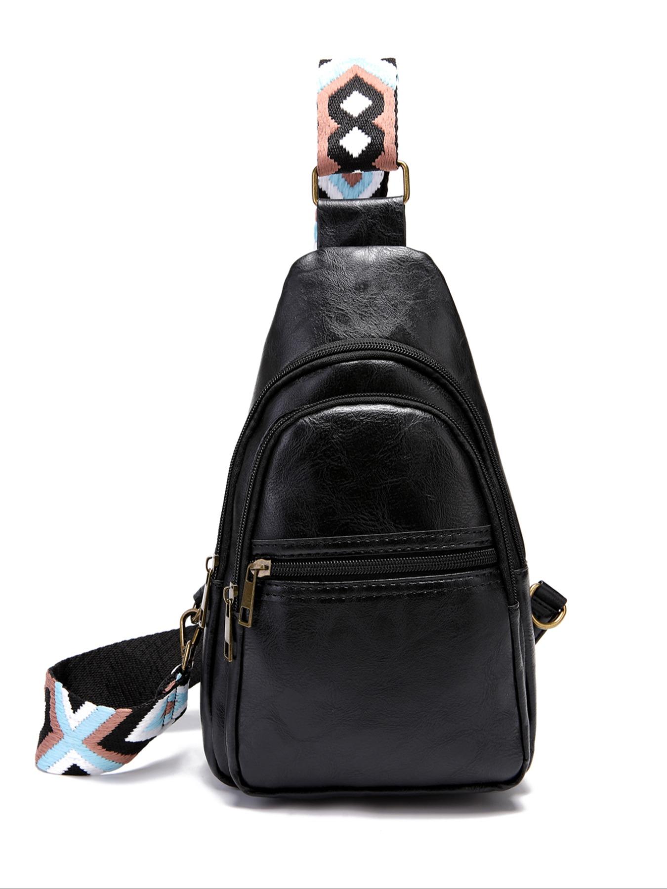 Fashion Retro Shoulder Strap Crossbody Bag, Ethnic Pattern Boho Style Belt Bag, All Seasons Zipper Design, Plain Pattern_pro